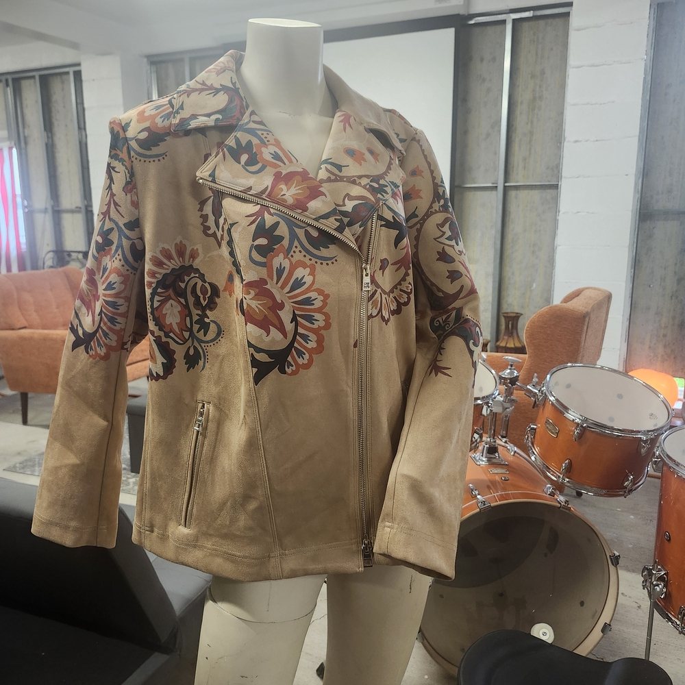 Chico's Floral Embroidered Suede Like Jacket